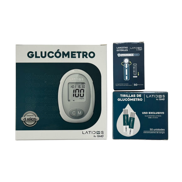 Glucómetro Digital Latidos + 50 Tirillas + 50 Lancetas Color Gris